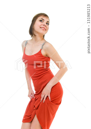 posing in red dress posing in red dress 131985213