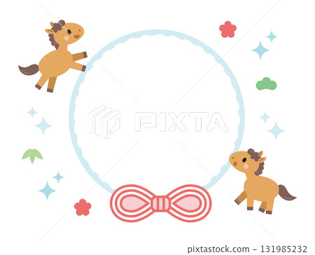 馬戲團相框 - 馬年 - 新年賀卡材料 - 插圖 131985232