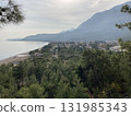 View of the village near the sea from Mount Turkey, Antalya province 131985343