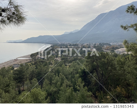View of the village near the sea from Mount Turkey, Antalya province View of the village near the sea from Mount Turkey, Antalya province 131985343