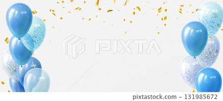 Blue realistic balloon celebration with confetti 131985672
