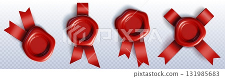 Red wax seal stamp set with ribbon decorations Red wax seal stamp set with ribbon decorations 131985683
