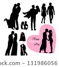 Happy Valentine's Day. Happy Wedding Day silhouettes. Hand drawn. Not AI, vector illustration. 131986056