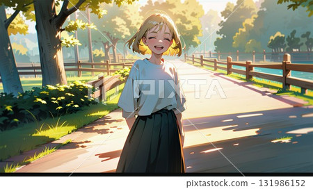 A young woman walking in the park 131986152