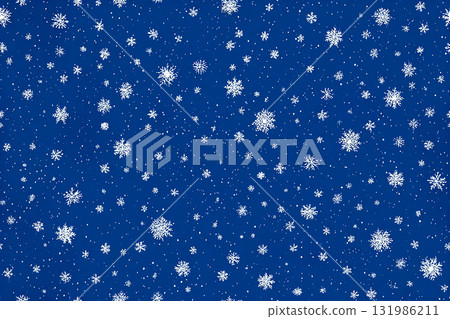 Celebration background. Seamless pattern in a drawing style. Blue snowflakes equidistant from each other. Minimalist style. 131986211