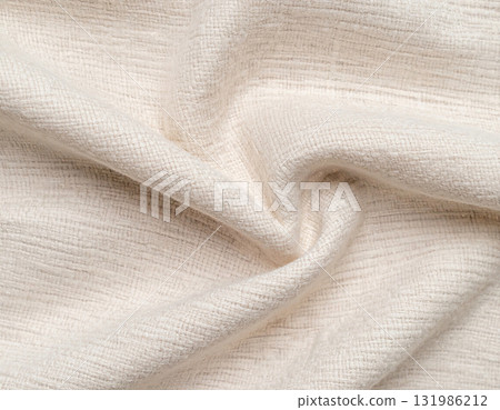 Seamless texture of premium textile fabric. Natural light color. Beige premium material. 131986212
