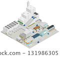 Isometric cityscape (cityscape with waste disposal facilities and warehouses) 131986305