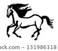 Illustration of a horse galloping in the style of oriental calligraphy isolated on a white background 131986318