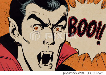 普普藝術插畫：吸血鬼大喊「噓！」。復古美式漫畫風格 131986525