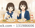姊妹們在餐廳吃三明治 131986606