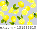 Lemon and leaf seamless pattern. Hand-drawn watercolor illustration of fruit. 131986615