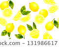 Lemon and leaf seamless pattern. Hand-drawn watercolor illustration of fruit. 131986617