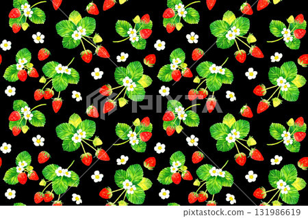 草莓果實無縫圖案.手繪水果水彩畫。 草莓果實無縫圖案.手繪水果水彩畫。 131986619