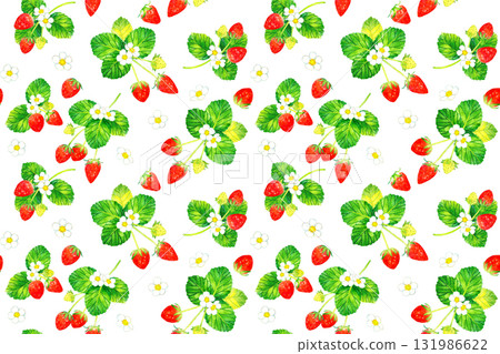 草莓果實無縫圖案.手繪水果水彩畫。 草莓果實無縫圖案.手繪水果水彩畫。 131986622