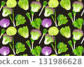 Fresh leafy vegetables seamless pattern Hand-drawn watercolor illustration background material 131986628