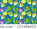 Fresh leafy vegetables seamless pattern Hand-drawn watercolor illustration background material 131986629