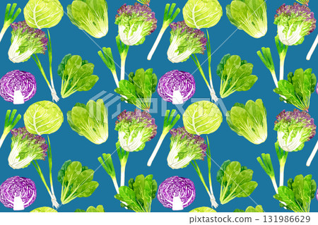 Fresh leafy vegetables seamless pattern Hand-drawn watercolor illustration background material 131986629