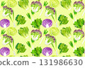 Fresh leafy vegetables seamless pattern Hand-drawn watercolor illustration background material 131986630