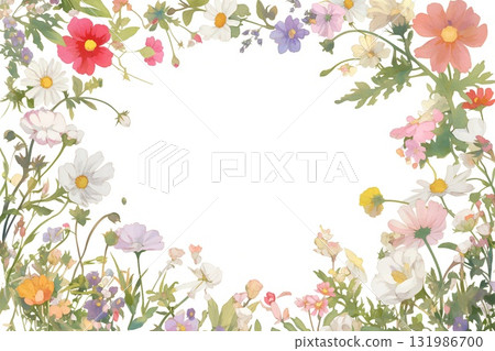 白色背景上柔和的春天色彩的時尚植物和花卉的插圖素材 131986700