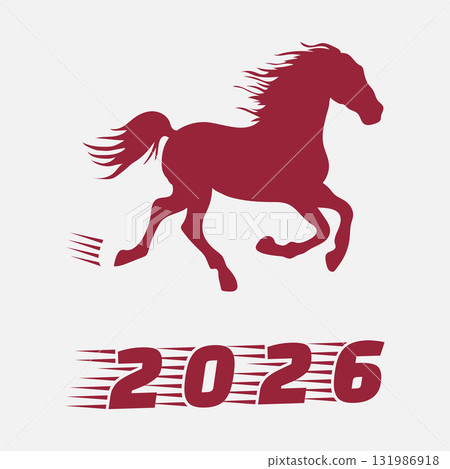 Chinese New Year 2026 horse silhouette with dynamic text design as festive background Chinese New Year 2026 horse silhouette with dynamic text design as festive background 131986918