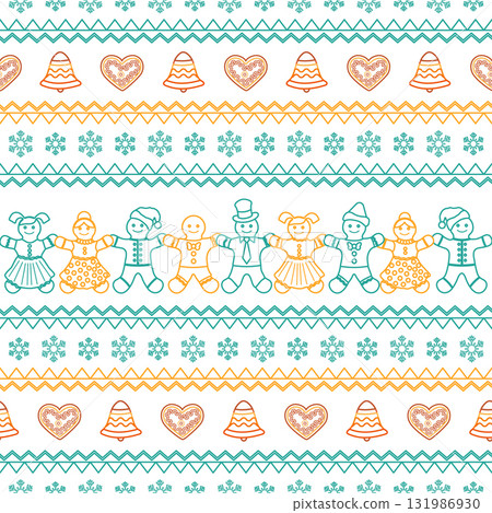 Christmas gingerbread cookie pattern with decorative elements, seamless design for festive background Christmas gingerbread cookie pattern with decorative elements, seamless design for festive background 131986930