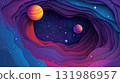Papercut of colorful planets and cosmic waves frame under a starry night sky 131986957