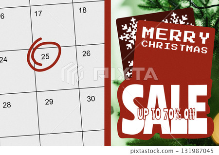 Christmas sale announcement with calendar marking the date in festive colors Christmas sale announcement with calendar marking the date in festive colors 131987045