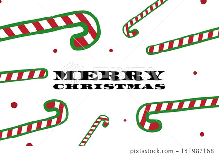 Bright and festive candy cane decorations with Merry Christmas greeting for the holiday season 131987168