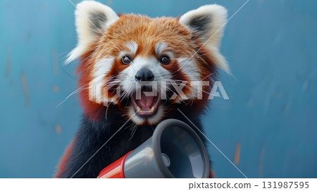 Red panda shouting with a megaphone Red panda shouting with a megaphone 131987595