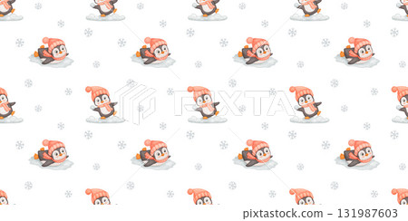 Seamless watercolor pattern with cute penguin. Endless background for kids. Seamless watercolor pattern with cute penguin. Endless background for kids. 131987603