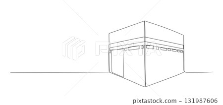 Hajj one continuous line illustration. Hand drawn vector sketch isolated on white background. Makkah design Hajj one continuous line illustration. Hand drawn vector sketch isolated on white background. Makkah design 131987606