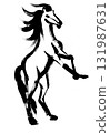 An illustration of a rearing horse in the style of oriental calligraphy isolated 131987631