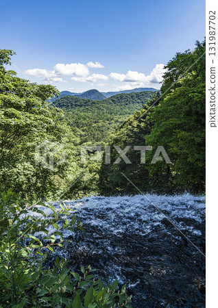 Spectacular view from the waterfall's outlet Spectacular view from the waterfall's outlet 131987702