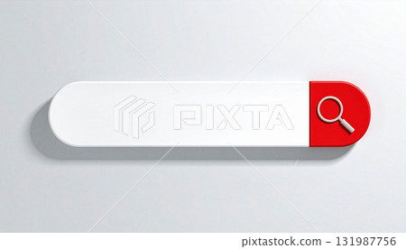 3D search bar with a red magnifying glass icon on a white background 131987756