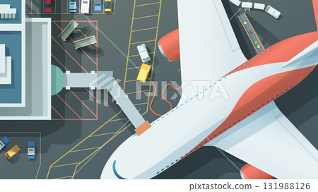 Passenger airplane boarding at an airport gate Passenger airplane boarding at an airport gate 131988126