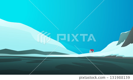 a single small house in arctic landscape 131988139