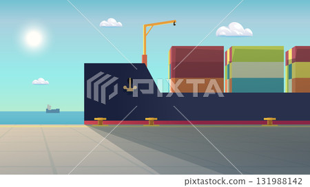 a docked big cargo ship at port a docked big cargo ship at port 131988142