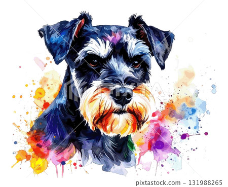 迷你雪納瑞的彩色水彩畫 迷你雪納瑞的彩色水彩畫 131988265