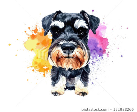Colorful dog Miniature Schnauzer watercolor painting Colorful dog Miniature Schnauzer watercolor painting 131988266
