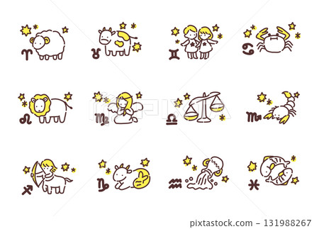 Hand-drawn illustrations: 12 astrological signs 131988267