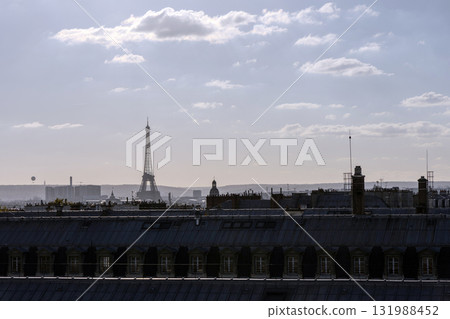 Evening view of Paris with the Eiffel Tower and rooftops Evening view of Paris with the Eiffel Tower and rooftops 131988452