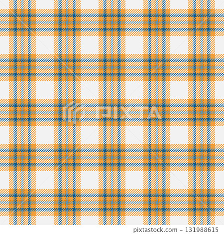Classic tartan pattern. Timeless textile design with intersecting orange and blue lines on white. Ideal for backgrounds, textures, fashion, or cozy projects. Classic tartan pattern. Timeless textile design with intersecting orange and blue lines on white. Ideal for backgrounds, textures, fashion, or cozy projects. 131988615