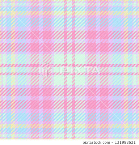 Pastel plaid pattern. Soft, colorful tartan design for backgrounds, textiles, or creative projects. Gentle hues evoke a light, airy feel. Versatile for various designs. 131988621