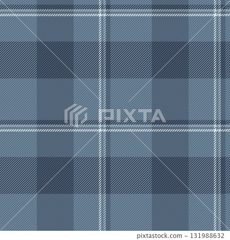 Scottish textile seamless pattern, coat plaid check background. Backdrop tartan fabric texture vector in cyan and light slate gray colors. 131988632