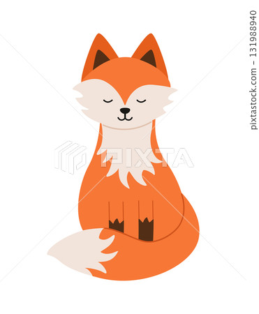 Cute cartoon fox cub is sitting dreams with his eyes closed. Vector illustration Isolated on a white background. 131988940
