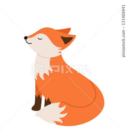 Cute cartoon fox cub is sitting dreams with his eyes closed. Vector illustration Isolated on a white background. 131988941