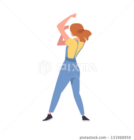 Woman at Concert or Open Air Music Festival Stand Back View Vector Illustration 131988950