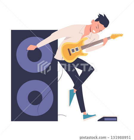 Man Street Musician Character Playing Guitar Vector Illustration 131988951