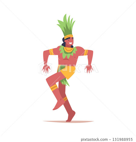 Man Dancer at Brazilian Carnival Dressed in Colorful Feather Outfit Dancing Vector Illustration Man Dancer at Brazilian Carnival Dressed in Colorful Feather Outfit Dancing Vector Illustration 131988955