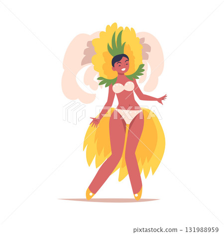 Woman Dancer at Brazilian Carnival Dressed in Colorful Feather Outfit Dancing Vector Illustration Woman Dancer at Brazilian Carnival Dressed in Colorful Feather Outfit Dancing Vector Illustration 131988959